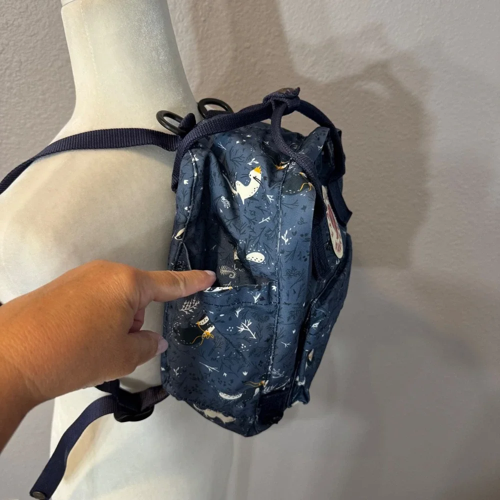 Fjallraven Kanken Mini Blue Fable Print Mini Backpack Shoulder Strap Handle